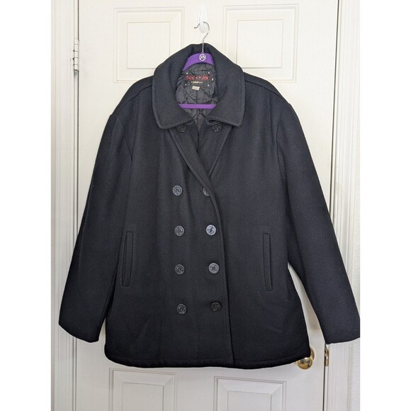 VTG Schott DUR O JAC Wool Pea Coat Mens XL Black Double Breast Quilted Liner - Picture 1 of 14
